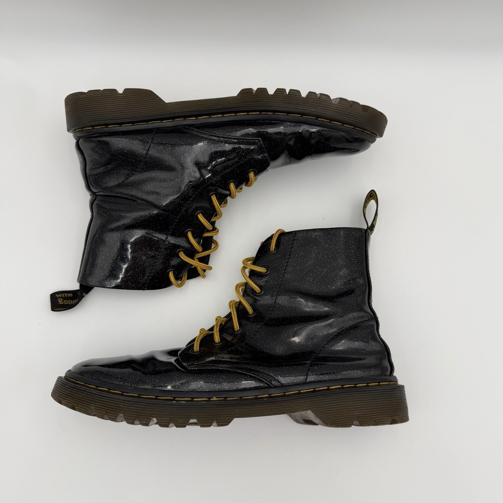 Dr Martens 1460 Glitter Black Patent Boots Womens 9.5 Lace Up Docs